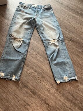 MOTHER Distressed Boyfriend Jeans in Light Blue Wash